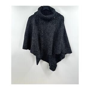 Roots One Size Dark Grey Turtle Neck Knit Poncho